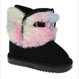 NEW Bebe Girls Black & Pink Tie-Dye Faux Fur Winter Boots